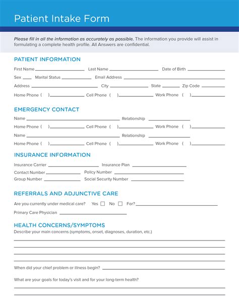 Patient Intake Form Template Tutore Master Of Documents