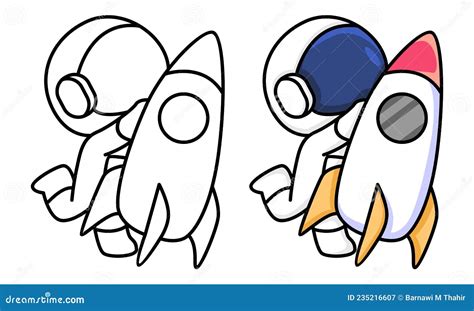 astronaut  rocket coloring page  kids stock vector