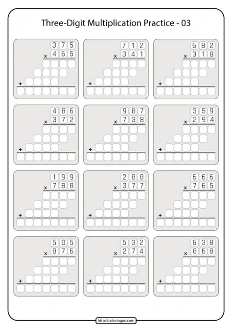 digit   digit multiplication worksheets  times printable