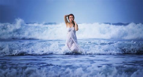 Women Sea Waves Wet Dress Women Outdoors Nature Water Hd