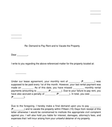 rent demand letter template  letter template collection