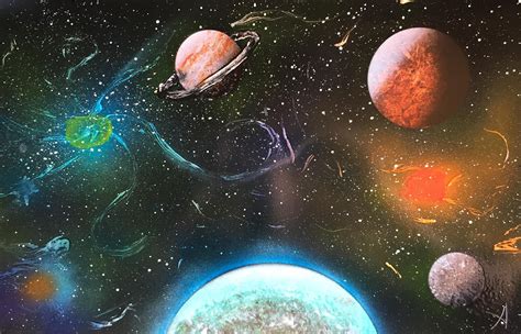 spray paint art space solar system planets  galaxys spray paint