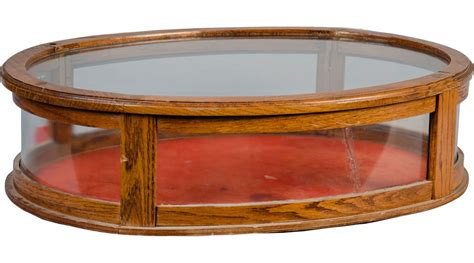 Oval Glass And Wood Countertop Display Case W Red