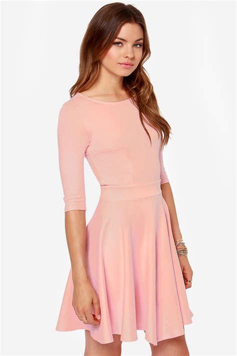 Cute Pink Dress Skater Dress Dress With Sleeves 49 00