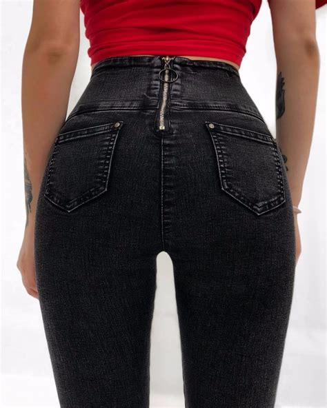 2019 autumn winter black long jeans women basic classic high waist