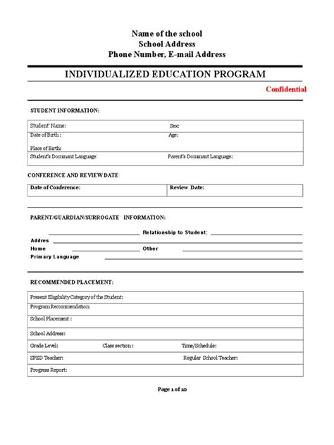 iep format sampledoc individualized education program special