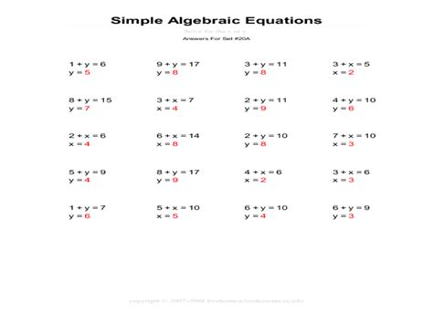 simple algebraic equations worksheet    grade lesson planet