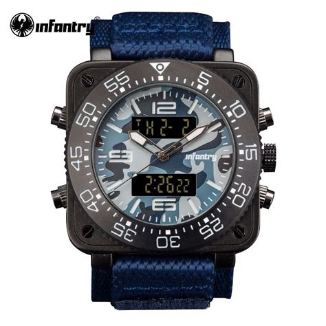 infantry mens dual time quartz digital watch navy blue military army
