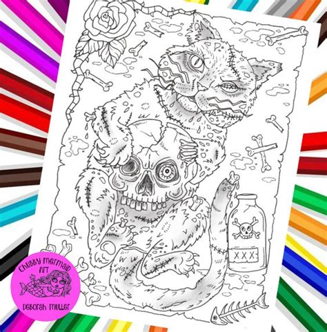 zombie cat  digital coloring page halloween coloring fun etsy