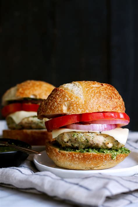 healthy chicken burgers  spinach basil pesto mozzarella ambitious kitchen