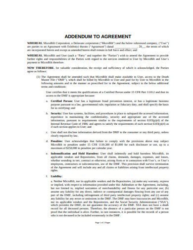 addendum agreement templates