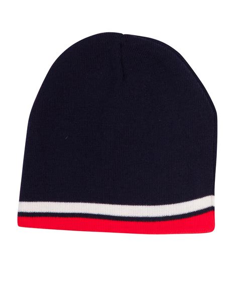 promotional knitted acrylic beanie  double contrast stripes