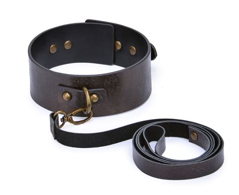 brown vintage genuine leather sex bdsm collar with leash slave bondage