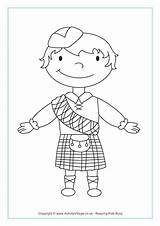 Coloring Pages Scottish Scotland Colouring Plaid Boy Kids Flag Kilt Terrier Girl Standing Map St Printable Haggis Burns Getcolorings Drawing sketch template