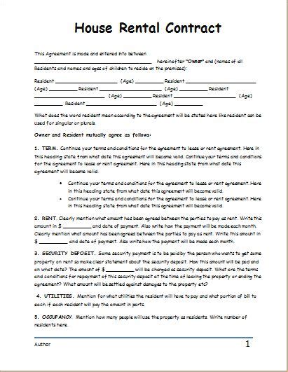 house rental contract house rental rental agreement templates contract template