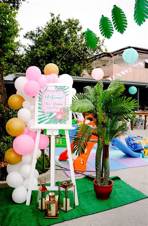 A Pretty Pink And Green Tropical Pool Party For Ellie