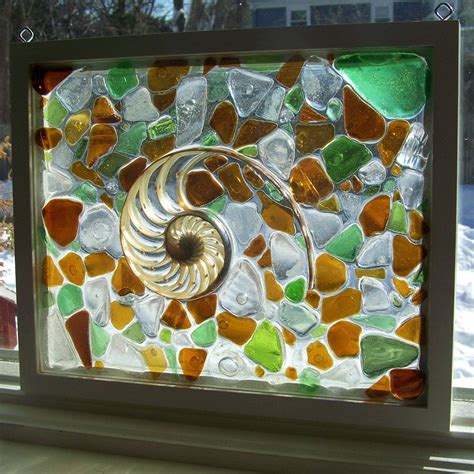 Nautilus Shell And Sea Glass Window Beach Glass Suncatcher Etsy Sea