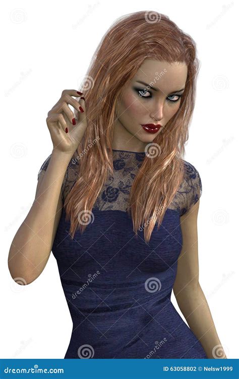 3d Rendering Of Woman In Blue Dress Stock Illustration Illustration