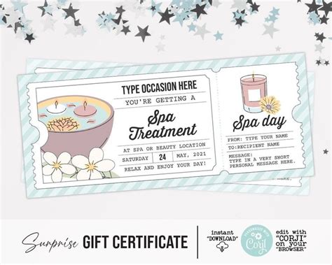 spa gift voucher certificate ticket template   occasion etsy