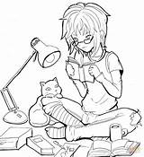 Coloring Cat Pages Reading Anime Girl Girls Printable Manga Color Drawing Print Chat sketch template
