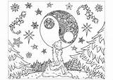 Loup Mandala Lune Loups Coloriages sketch template