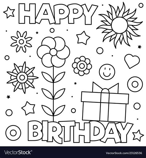 happy birthday coloring page black  white vector image