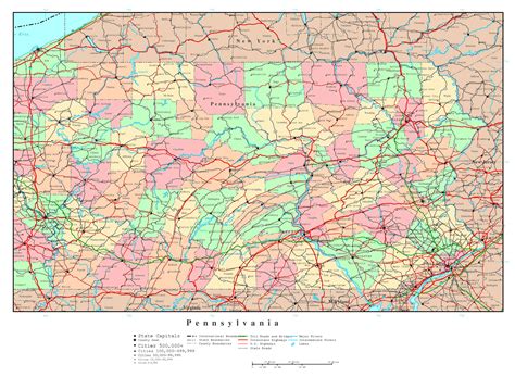 Large Detailed Administrative Map Of Pennsylvania State With Roads My