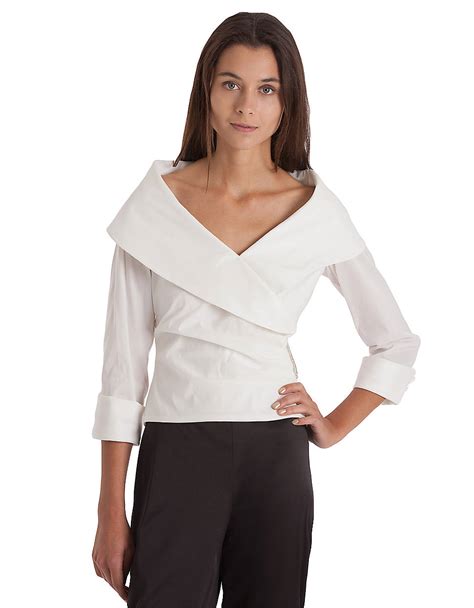 js collections shawl collar surplice blouse  white lyst