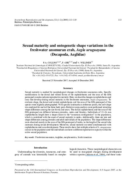 pdf sexual maturity and ontogenetic shape variations in