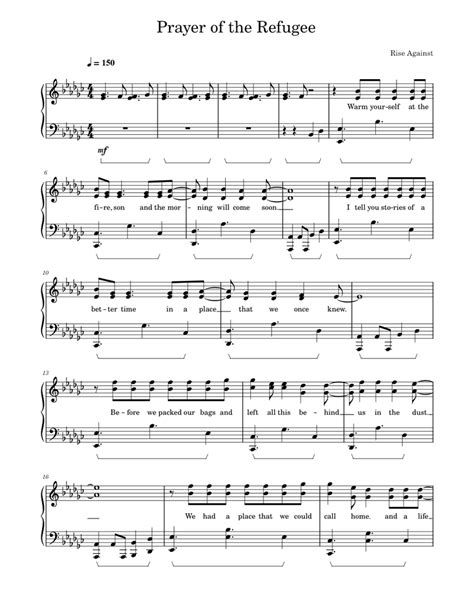 Prayer Of The Refugee Rise Against Sheet Music For Piano Solo