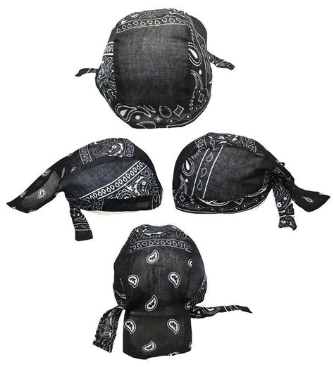 black paisley printed  rag doo rag skull cap head wrap hats