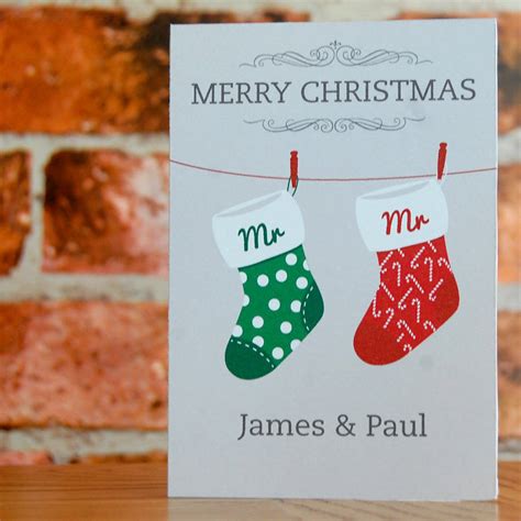 personalised same sex male christmas card by pink and turquoise