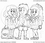 Clipart School Children Cartoon Wearing Happy Uniforms Holding Hands Drawing Illustration Vector Royalty Visekart Girl Kid Child Clipground Cliparts Getdrawings sketch template