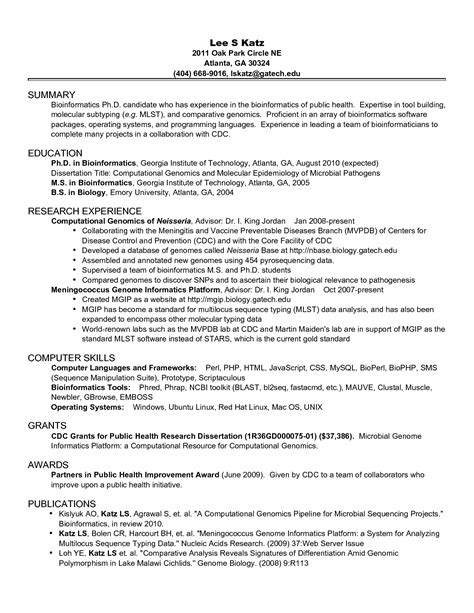 resume template  phd application