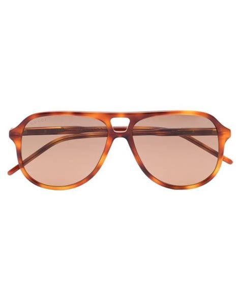 gucci synthetic tortoiseshell effect pilot frame sunglasses in brown