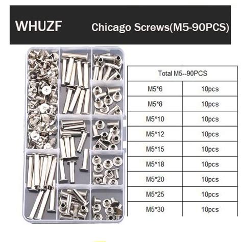 90pcs nickel plated m5 chicago screws assortment kits snap rivet books