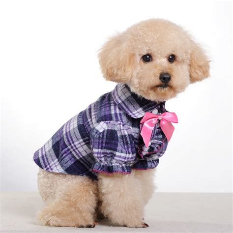 small middle dog clothes purple grid butterfly bow pet clothes  dog