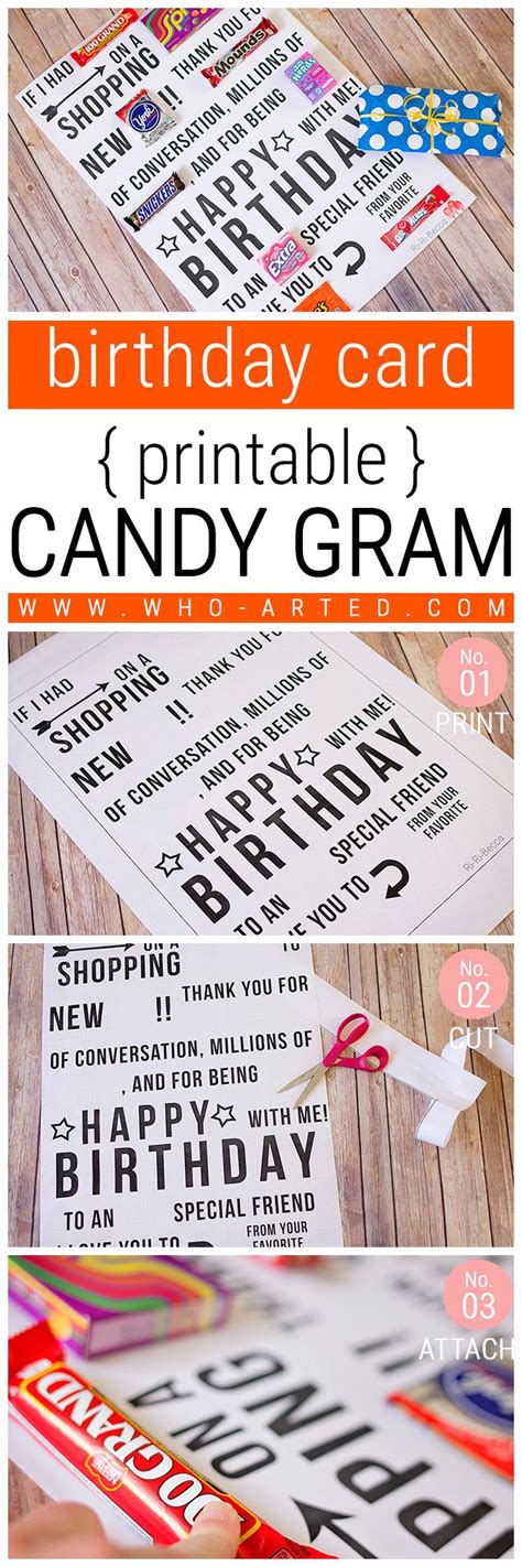 candy gram birthday card printable  arted birthday card