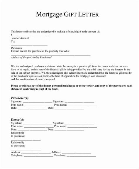 mortgage gift letter template inspirational  sample gift letters