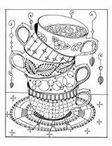 Coloring Pages Adult Cups Books Adults Tea Stacked Printable Book Cup Sheets Coffee Template Digi Stamps Abstract Colouring Kolorowanki Food sketch template