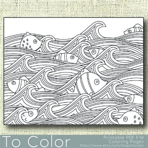 printable waves  fish coloring page  adults   tocolor