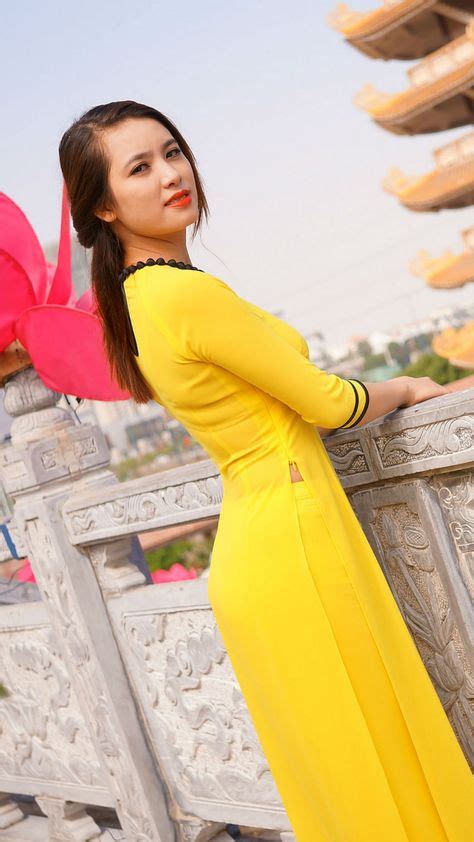 Sell Vietnamese Long Dress Ao Dai Yellow Chiffon Vietnamese Long