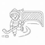 Hockey Coloring Outline Cartoon Playing Kids Ice Sports Drawing Pages Winter Rink Book Boy Stock Abdul Jabbar Kareem Template Illustration sketch template