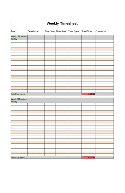 weekly timesheet template excel  rtf word