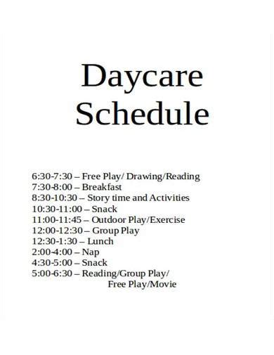 daycare schedule samples  ms word pages google docs