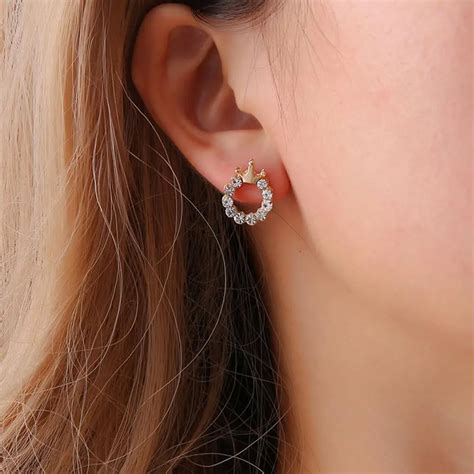 fashion  hollow crown rhinestone ear stud earrings women party