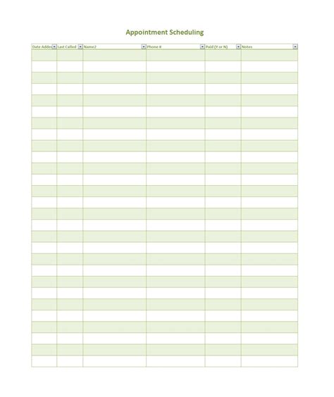 appointment sheets printable template business psd excel word