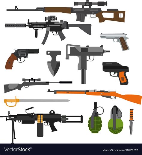 set  army combat weapons icons isolated vector image