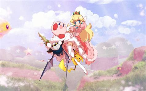 Wallpaper Illustration Anime Princess Peach Pikachu