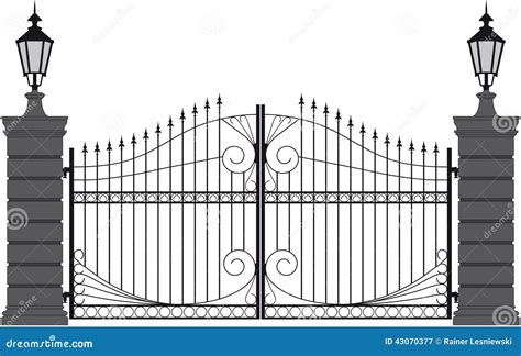 iron gate  stock vector illustration  forged decoration